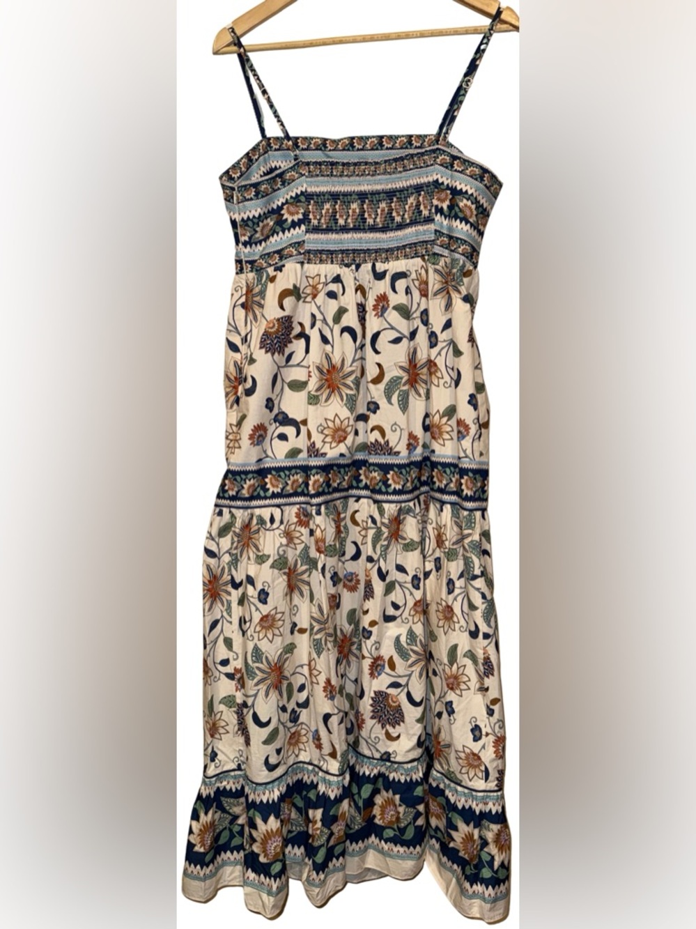 Farm Rio 100% Cotton Floral Delhi Tapestry Light Pink Midi Sun Dress M Ruffle - Picture 11 of 14